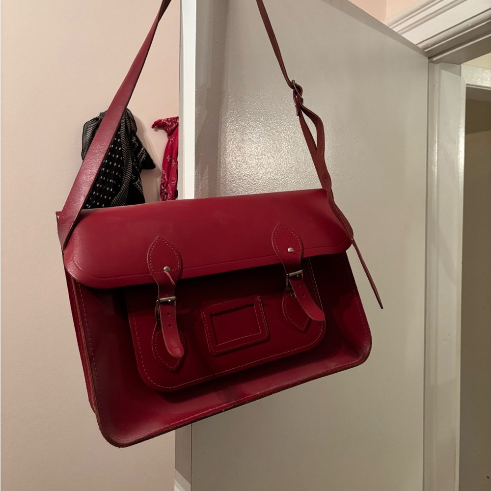 Large cranberry Cambridge Satchel